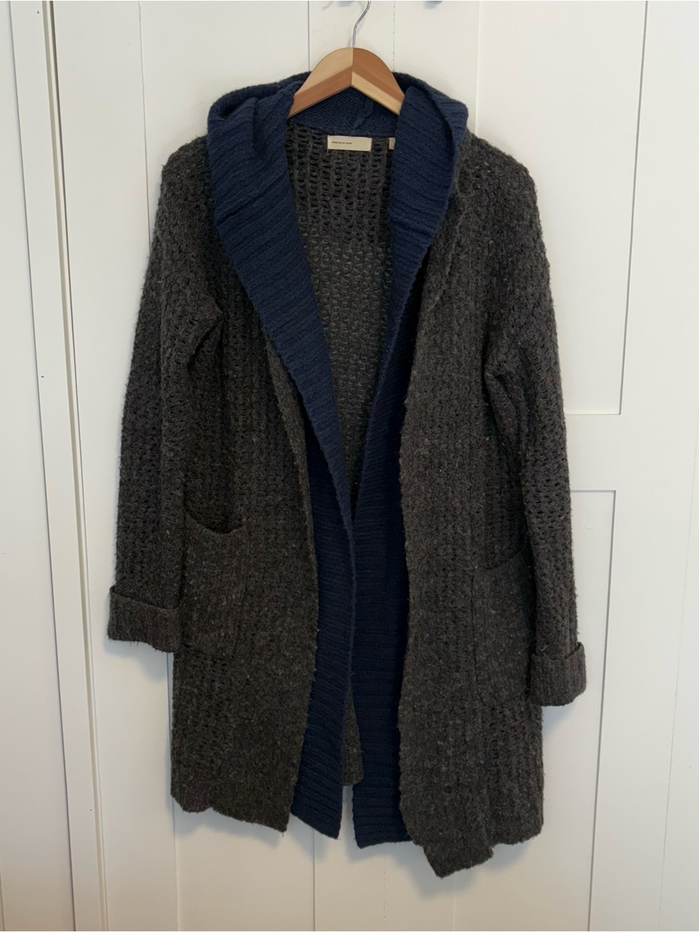 Sleeping on snow for Anthropologie open front cardigan gray and navy XS